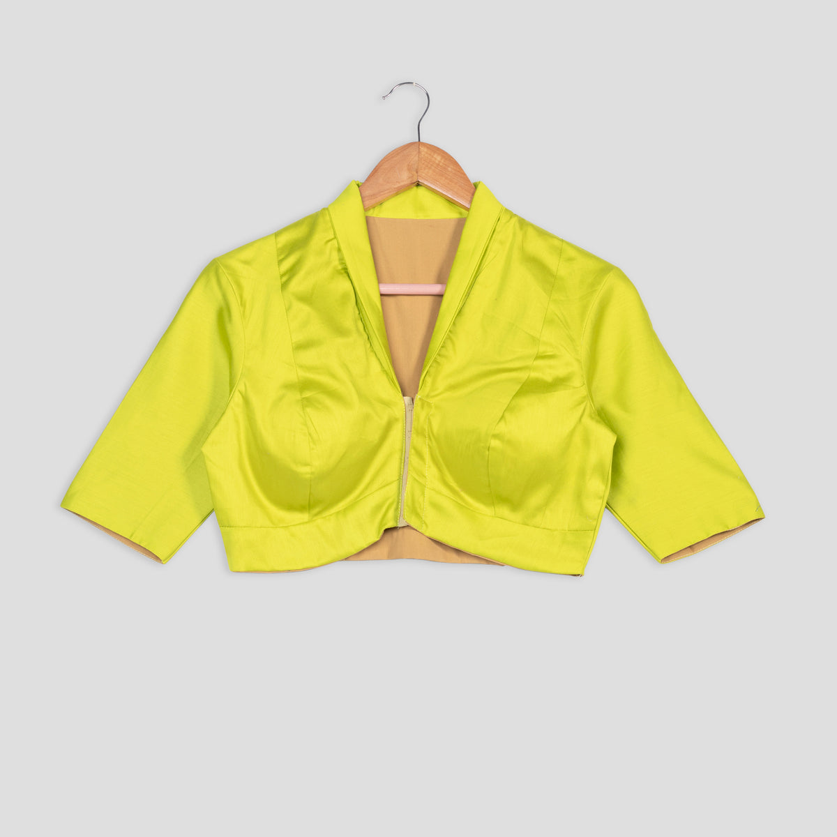 Plain Green V Neck Cotton Blouse