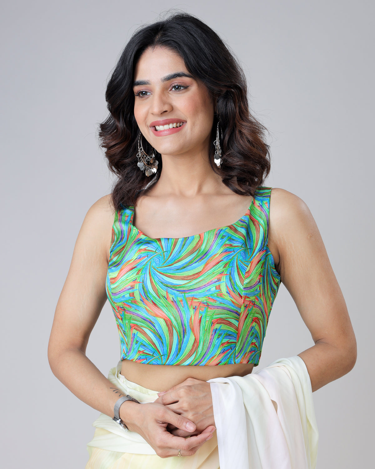 Trendy Feather Sweetheart Neck Sleeveless Blouse