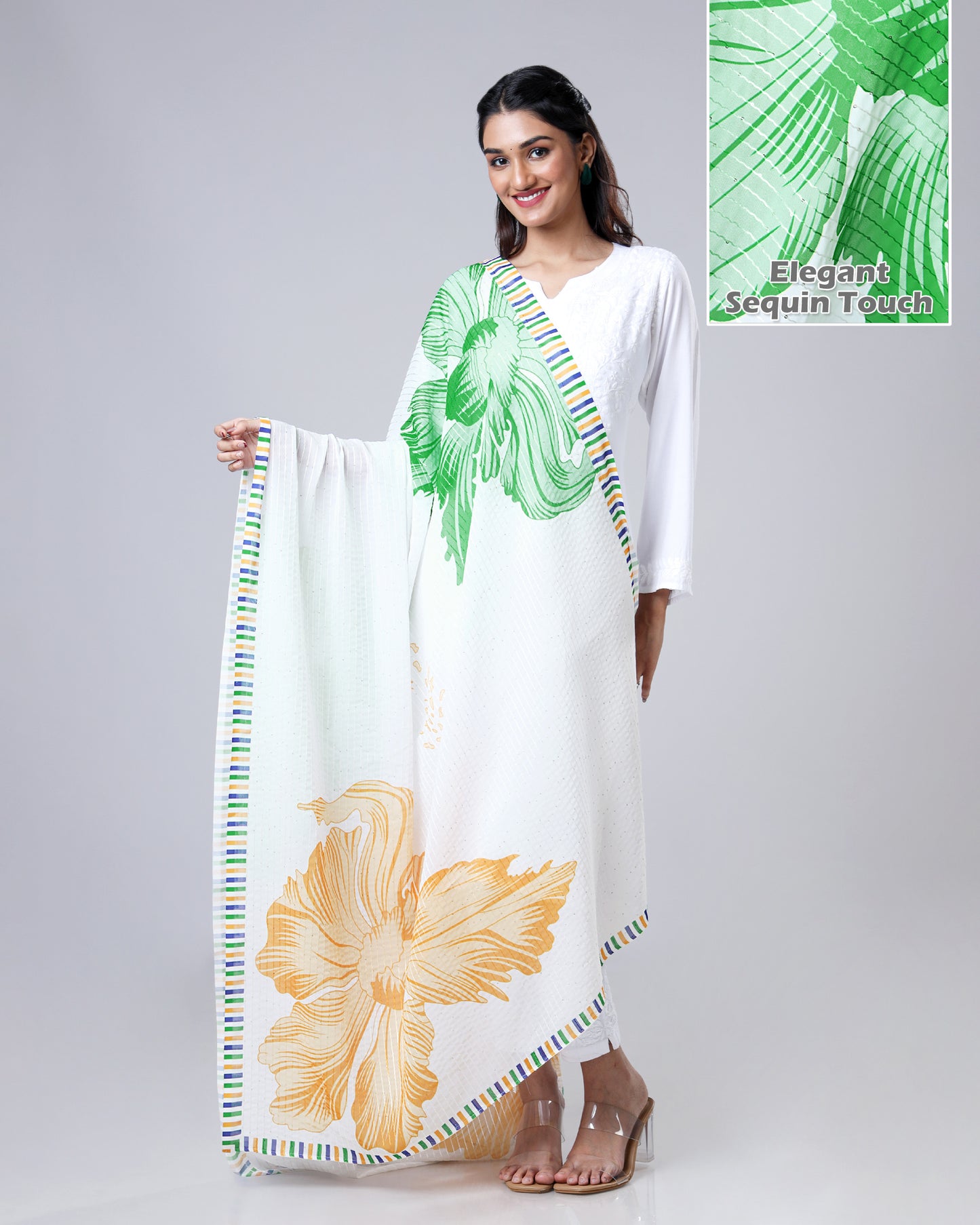 TrioRang Floral Patriotic Sparkle Dupatta