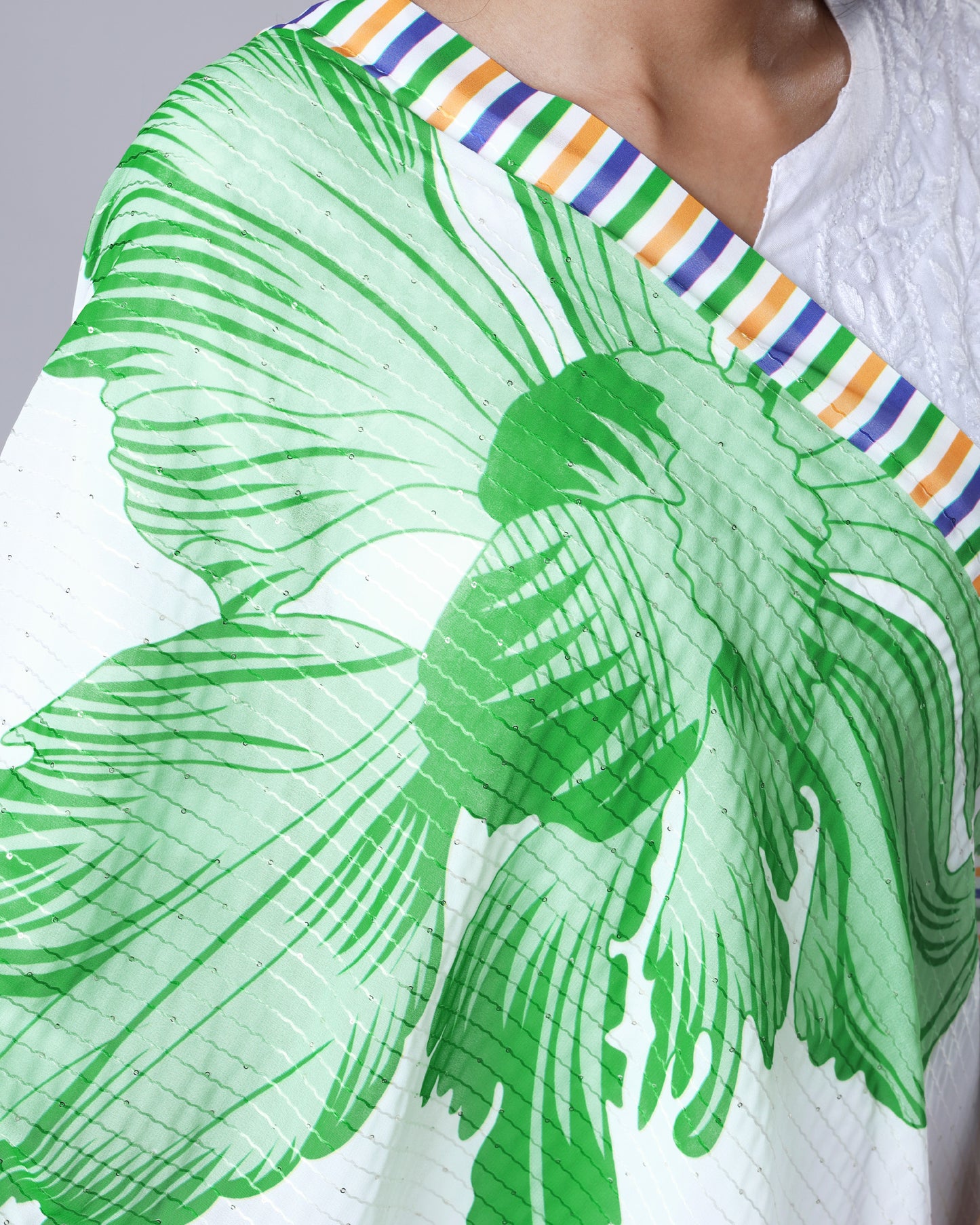 TrioRang Floral Patriotic Sparkle Dupatta