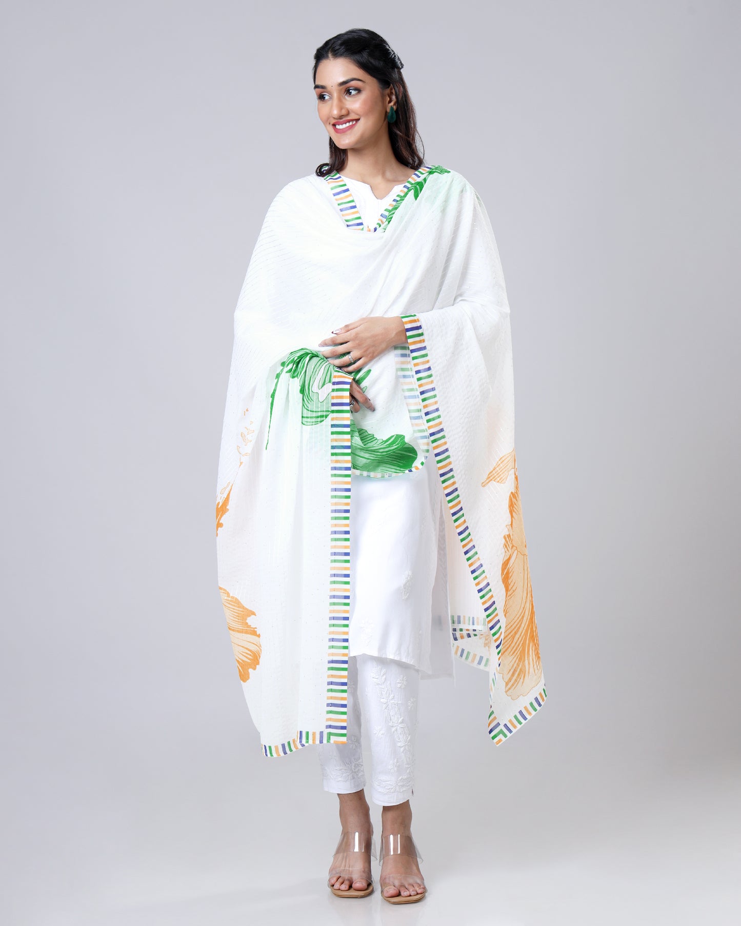 TrioRang Floral Patriotic Sparkle Dupatta