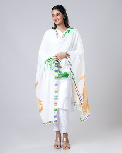 TrioRang Floral Patriotic Sparkle Dupatta