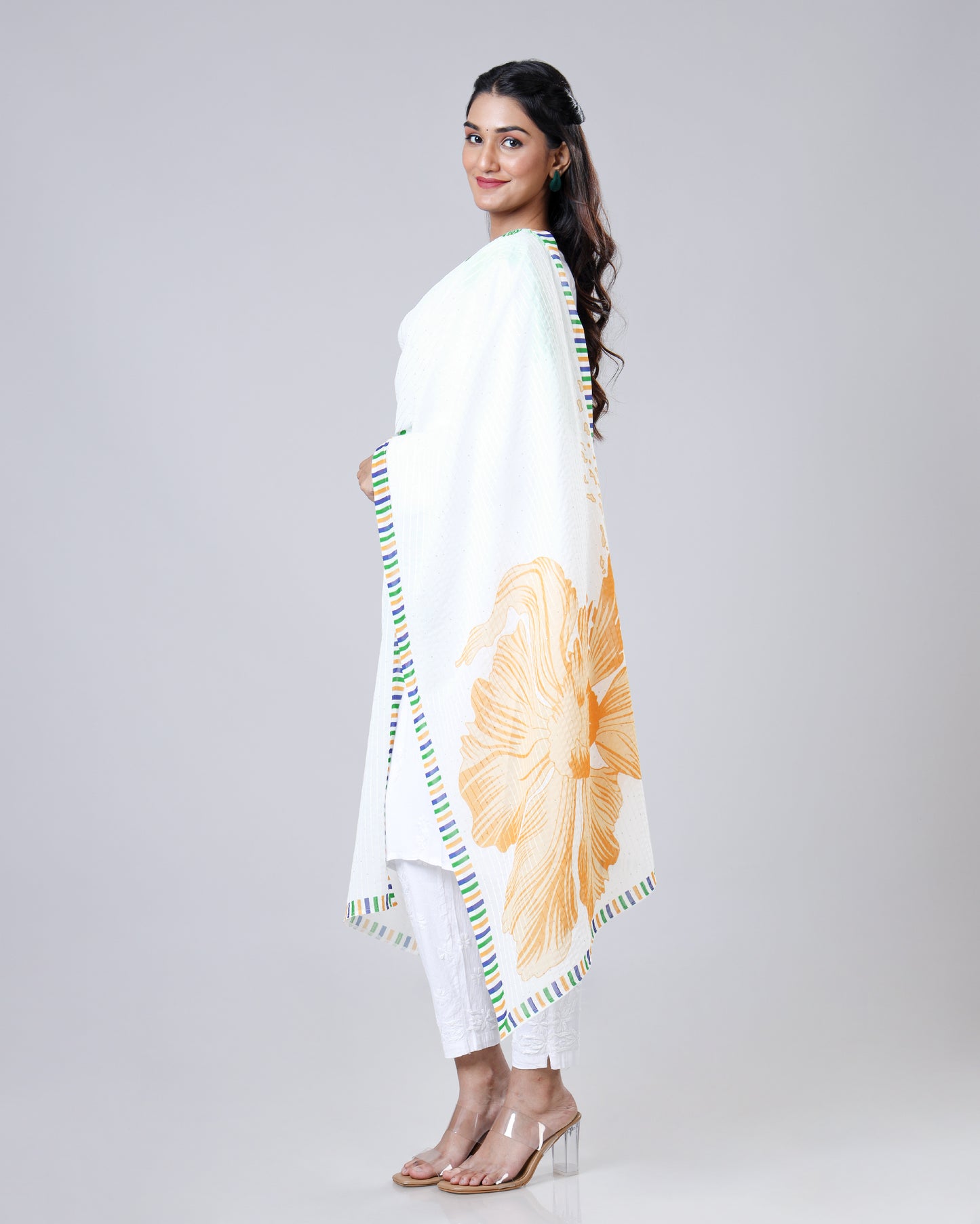 TrioRang Floral Patriotic Sparkle Dupatta