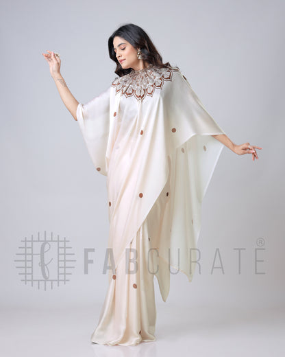 Cream Mandalaaa Print Freehand Saree