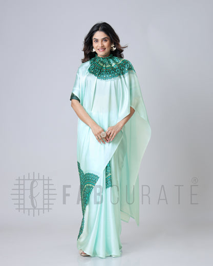 Electric Blue Mandalaa Print Freehand Mandalaa Pattern Saree
