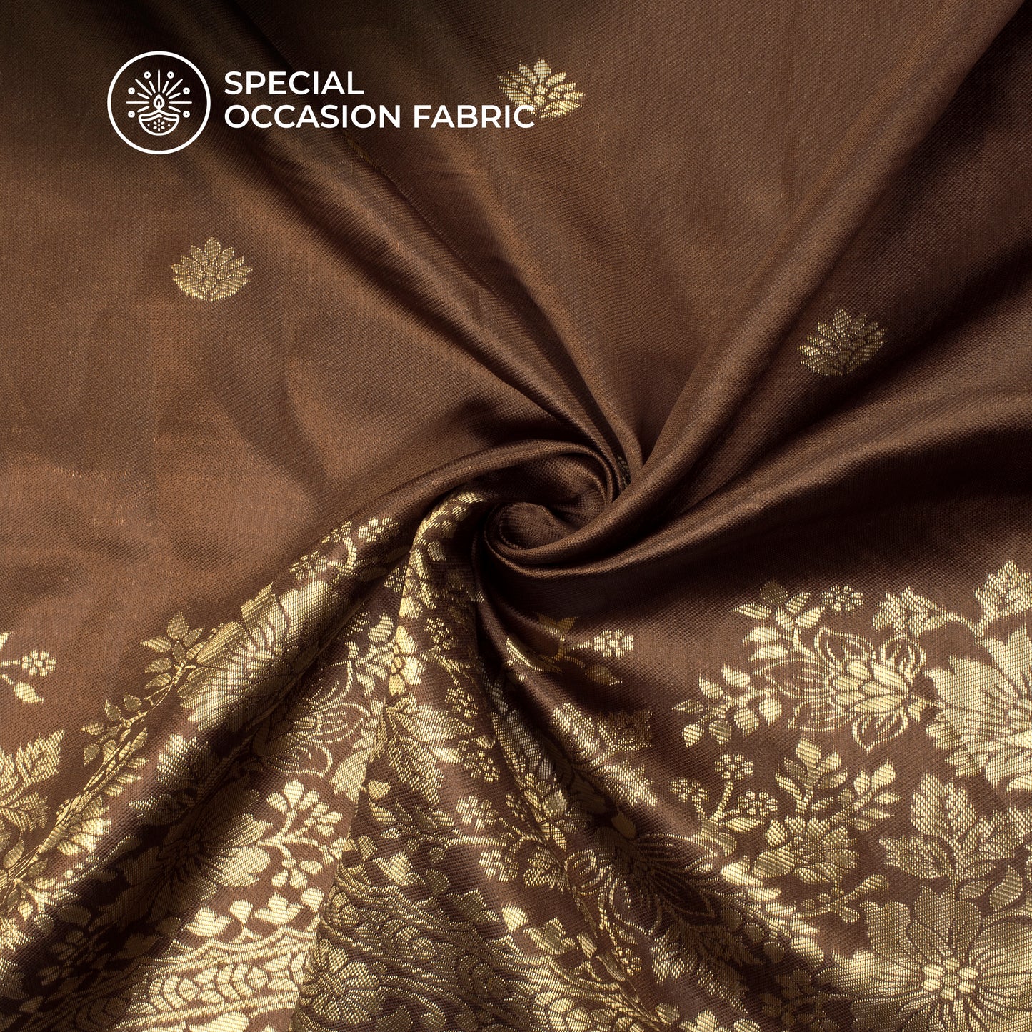 Brown And Golden Booti Zari Jacquard Work Banarasi Silk Fabric