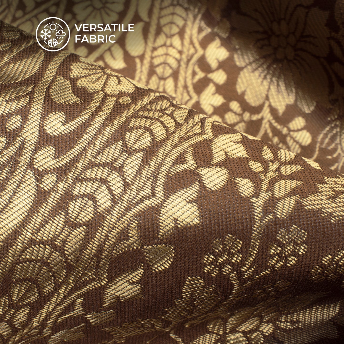 Brown And Golden Booti Zari Jacquard Work Banarasi Silk Fabric