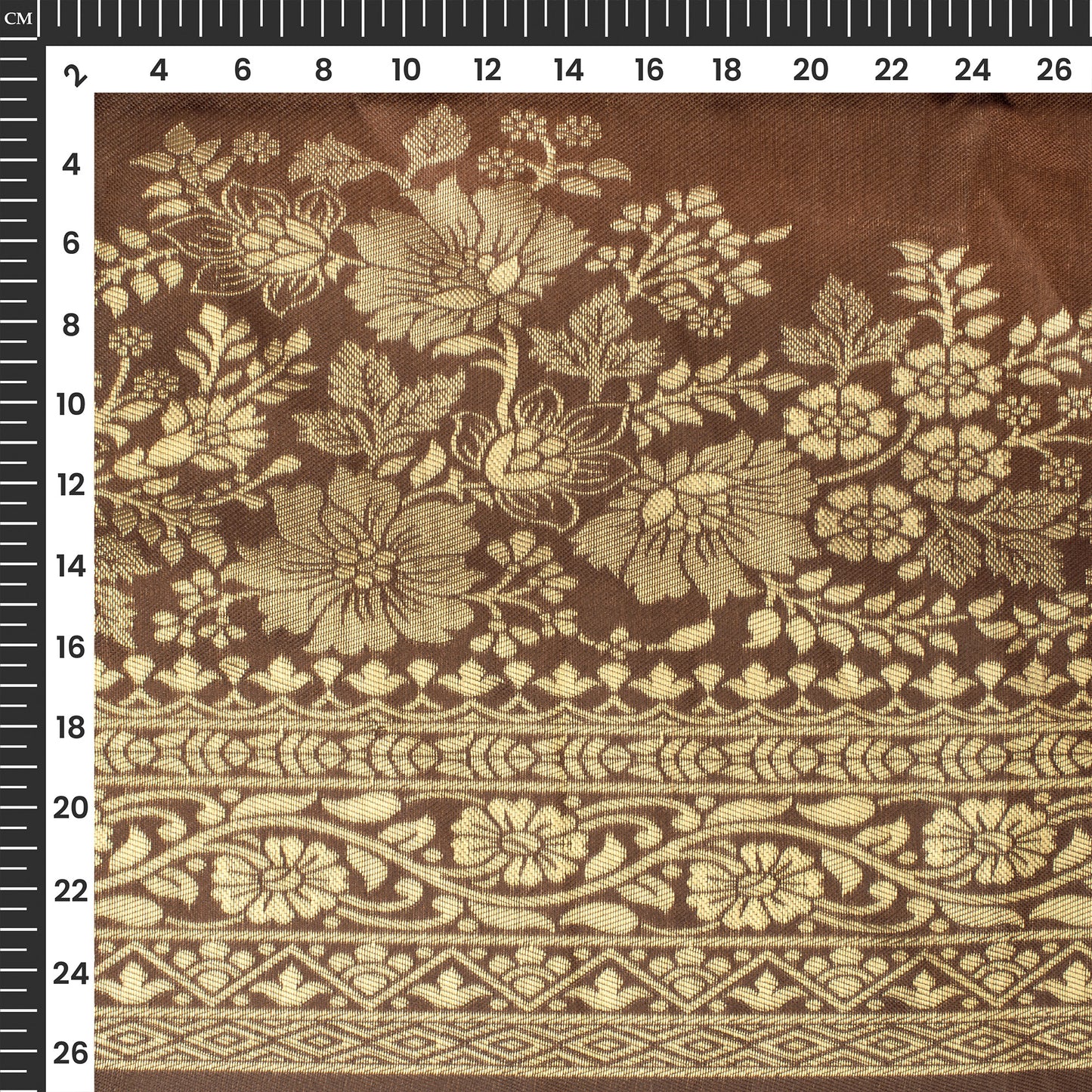 Brown And Golden Booti Zari Jacquard Work Banarasi Silk Fabric