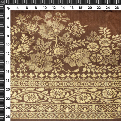 Brown And Golden Booti Zari Jacquard Work Banarasi Silk Fabric