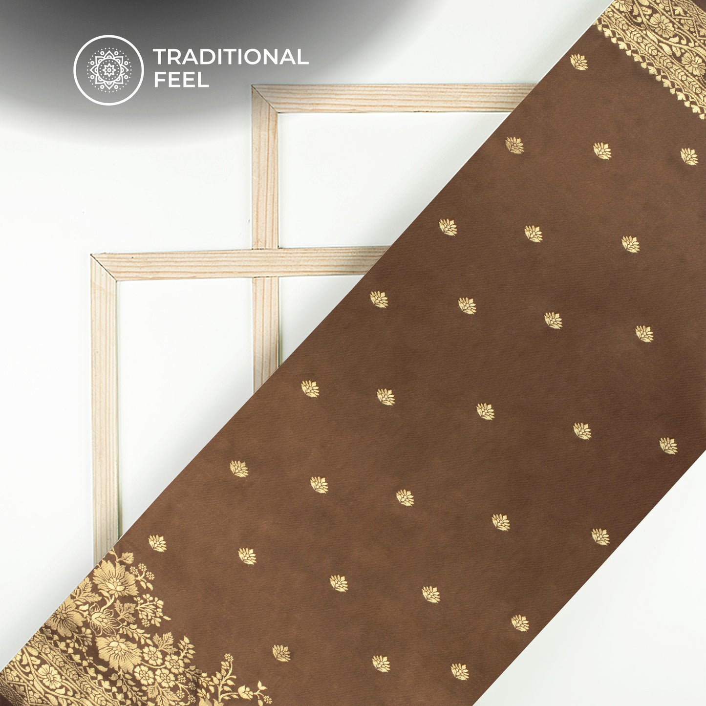 Brown And Golden Booti Zari Jacquard Work Banarasi Silk Fabric
