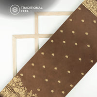 Brown And Golden Booti Zari Jacquard Work Banarasi Silk Fabric