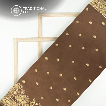 Brown And Golden Booti Zari Jacquard Work Banarasi Silk Fabric