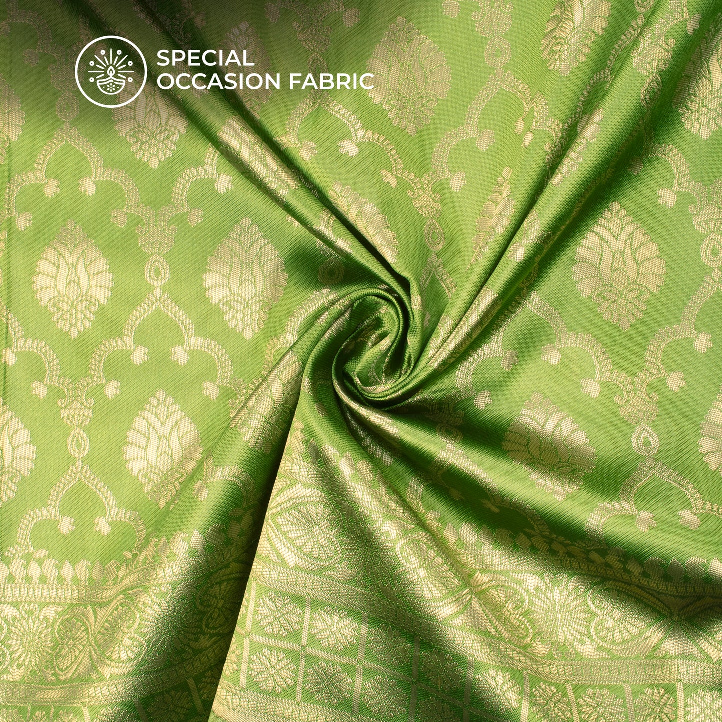 Fern Green And Golden Paisley Zari Jacquard Work Banarasi Silk Fabric