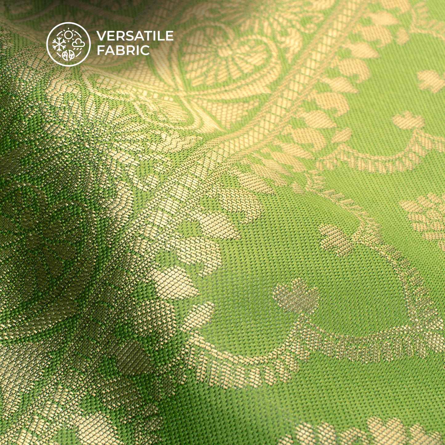 Fern Green And Golden Paisley Zari Jacquard Work Banarasi Silk Fabric