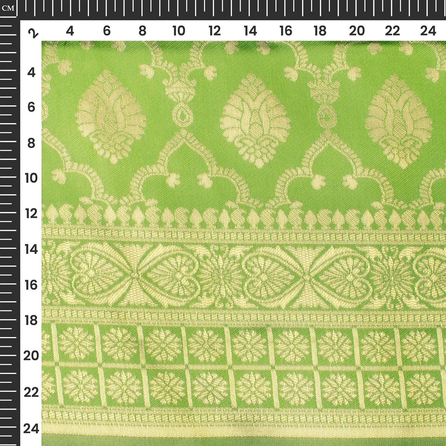Fern Green And Golden Paisley Zari Jacquard Work Banarasi Silk Fabric