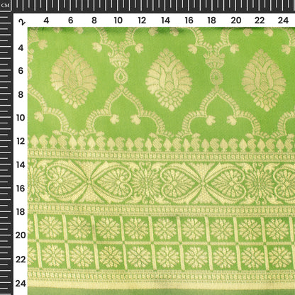 Fern Green And Golden Paisley Zari Jacquard Work Banarasi Silk Fabric