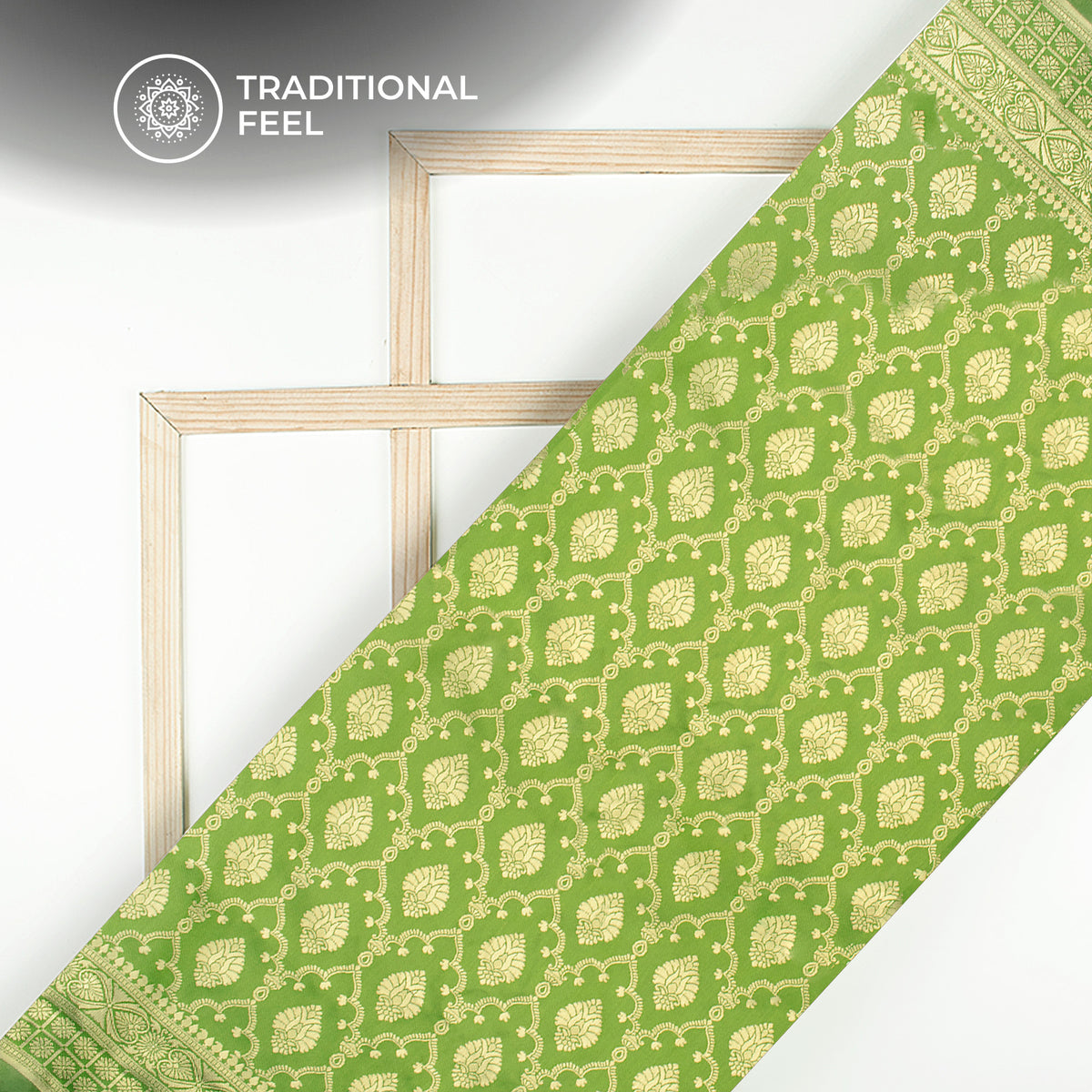 Fern Green And Golden Paisley Zari Jacquard Work Banarasi Silk Fabric