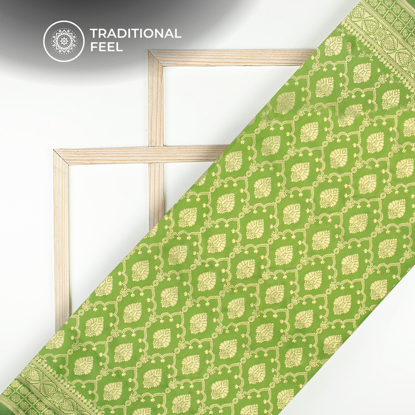 Fern Green And Golden Paisley Zari Jacquard Work Banarasi Silk Fabric