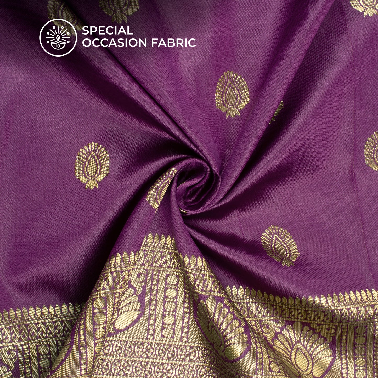 Violet Purple And Booti Golden Zari Jacquard Work Banarasi Silk Fabric