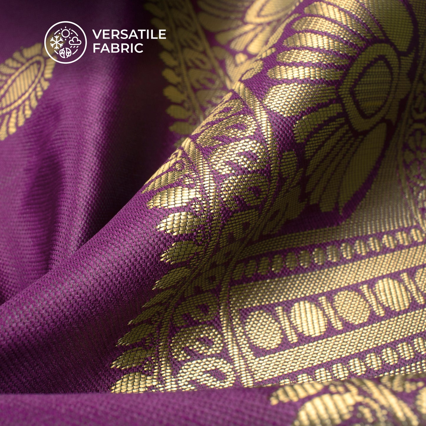 Violet Purple And Booti Golden Zari Jacquard Work Banarasi Silk Fabric