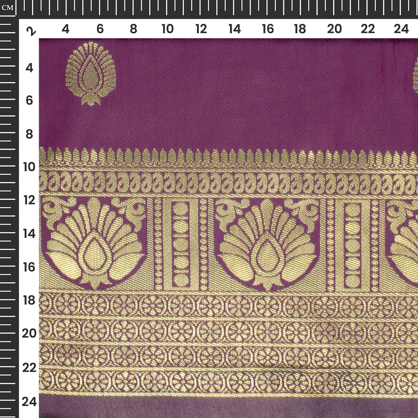 Violet Purple And Booti Golden Zari Jacquard Work Banarasi Silk Fabric