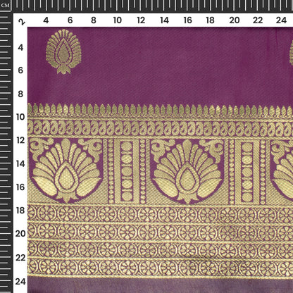 Violet Purple And Booti Golden Zari Jacquard Work Banarasi Silk Fabric
