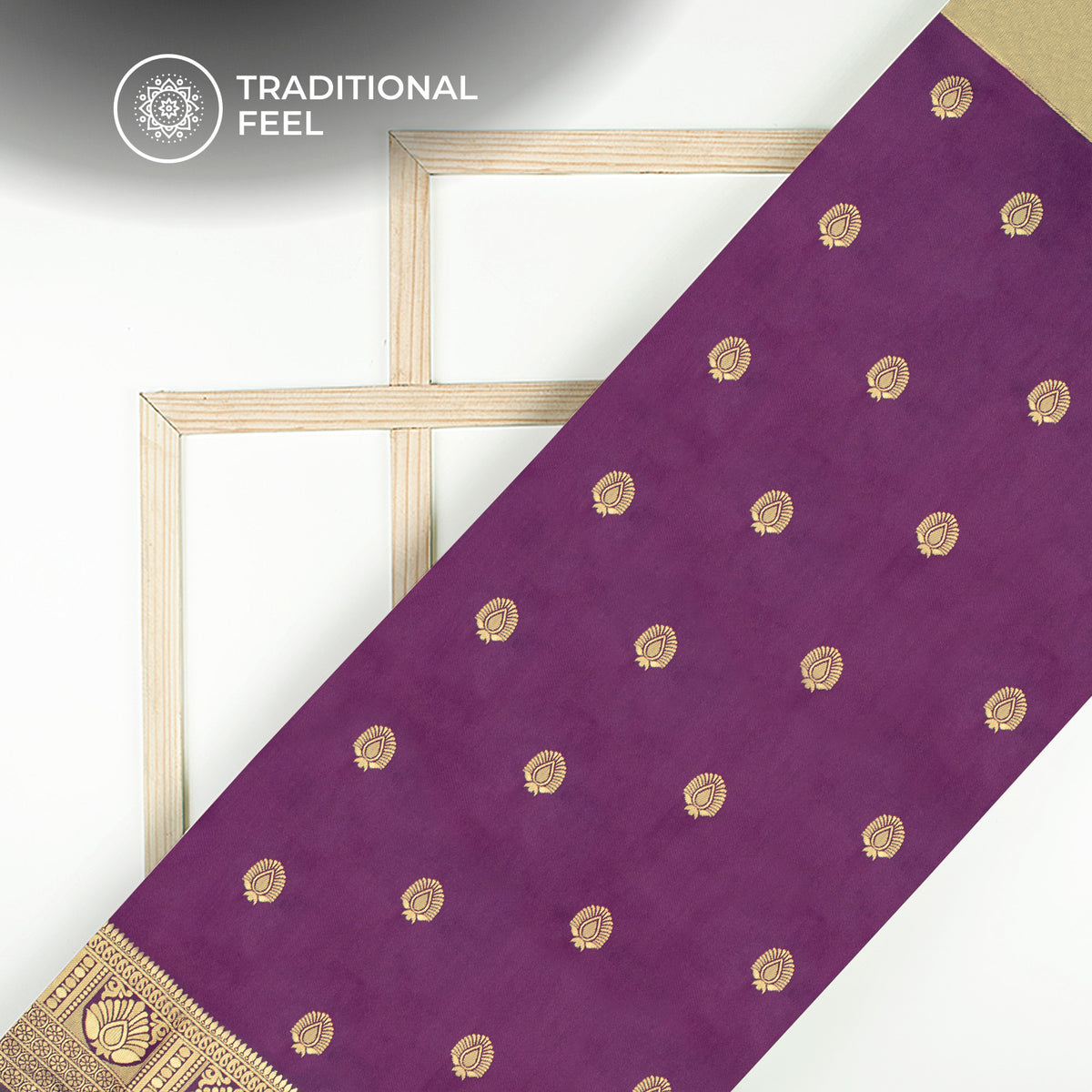 Violet Purple And Booti Golden Zari Jacquard Work Banarasi Silk Fabric