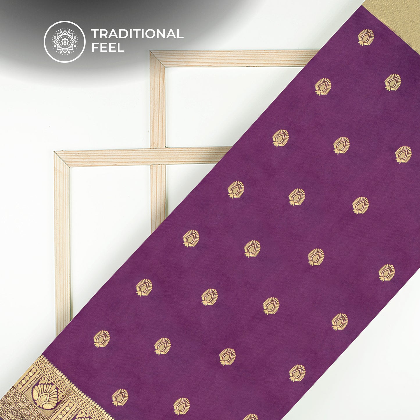 Violet Purple And Booti Golden Zari Jacquard Work Banarasi Silk Fabric