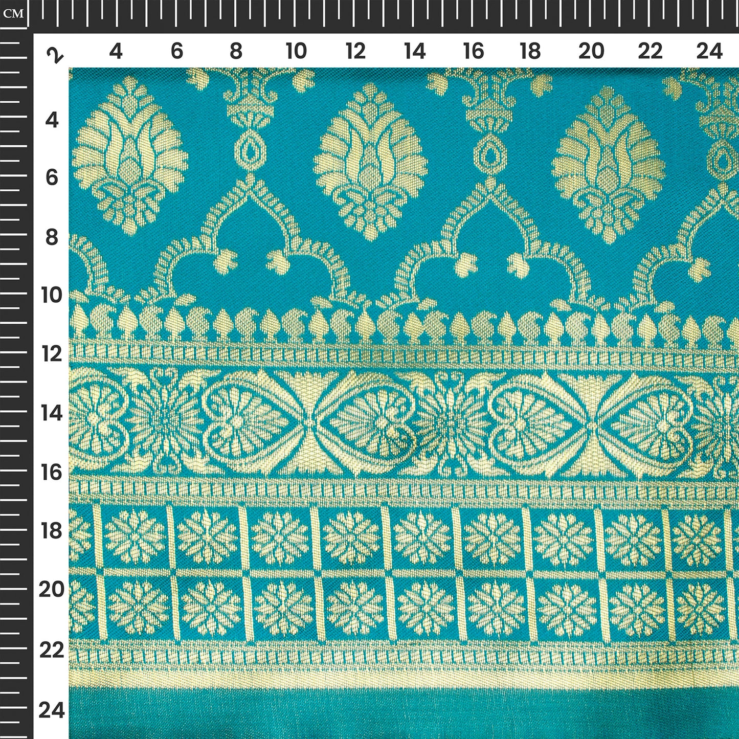 Cerulean Bule And Golden Paisley Zari Jacquard Work Banarasi Silk Fabric