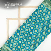 Cerulean Bule And Golden Paisley Zari Jacquard Work Banarasi Silk Fabric