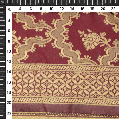 Cherry Red And Golden Floral Zari Jacquard Work Banarasi Silk Fabric