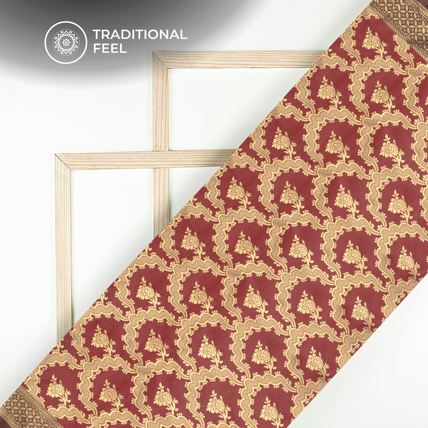 Cherry Red And Golden Floral Zari Jacquard Work Banarasi Silk Fabric
