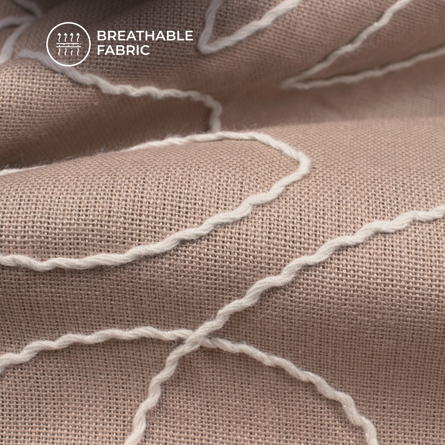 Mocha Brown Embroidery Threadwork Plain Pure Cotton Fabric