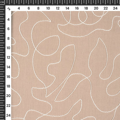 Mocha Brown Embroidery Threadwork Plain Pure Cotton Fabric