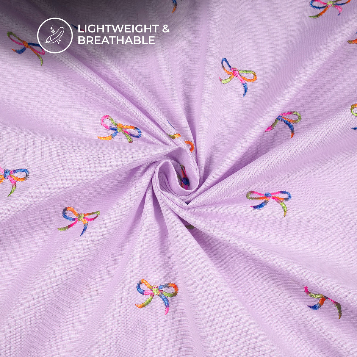 Wisteria Multicolor Bow Embroidery Threadwork Plain Pure Cotton Fabric