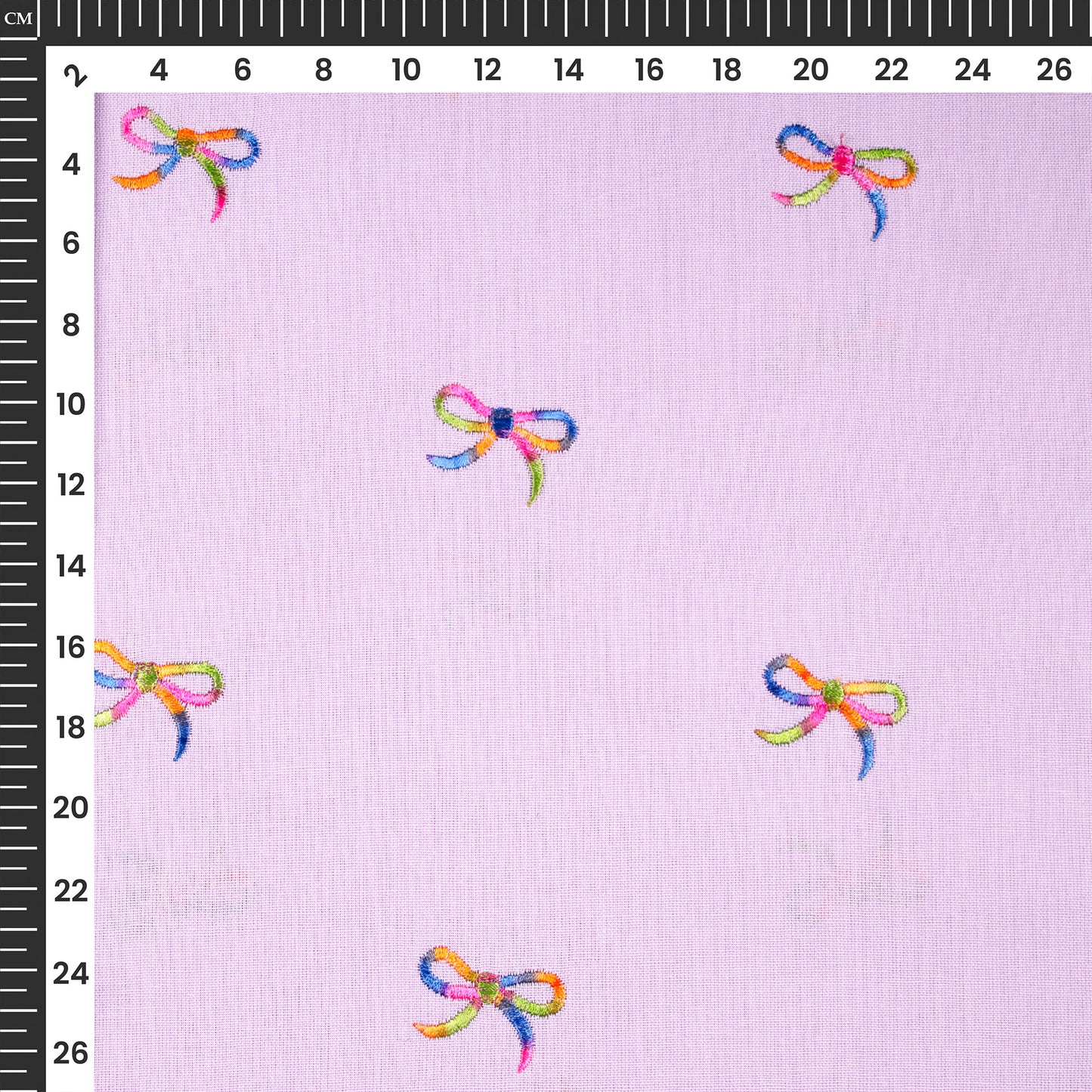 Wisteria Multicolor Bow Embroidery Threadwork Plain Pure Cotton Fabric