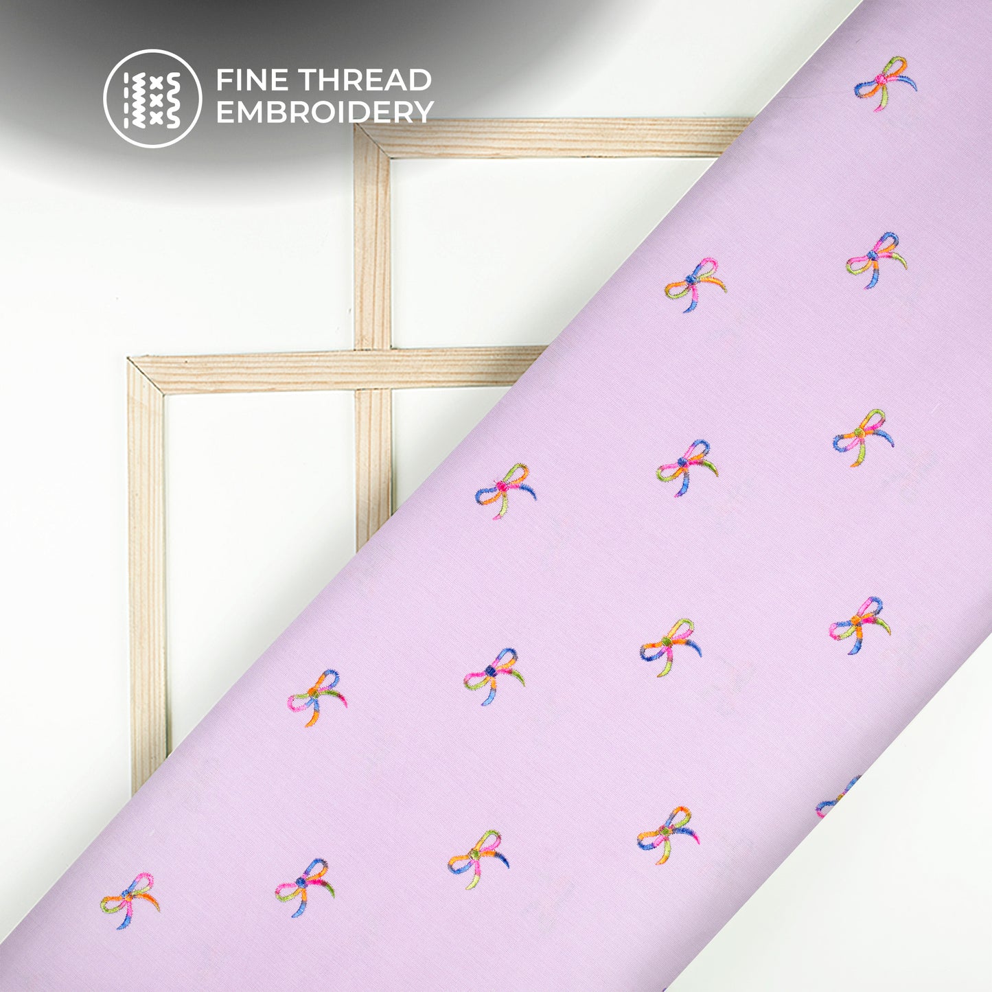 Wisteria Multicolor Bow Embroidery Threadwork Plain Pure Cotton Fabric