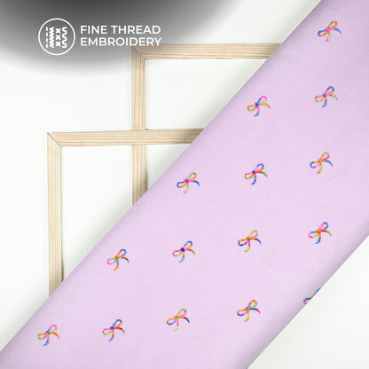 Wisteria Multicolor Bow Embroidery Threadwork Plain Pure Cotton Fabric