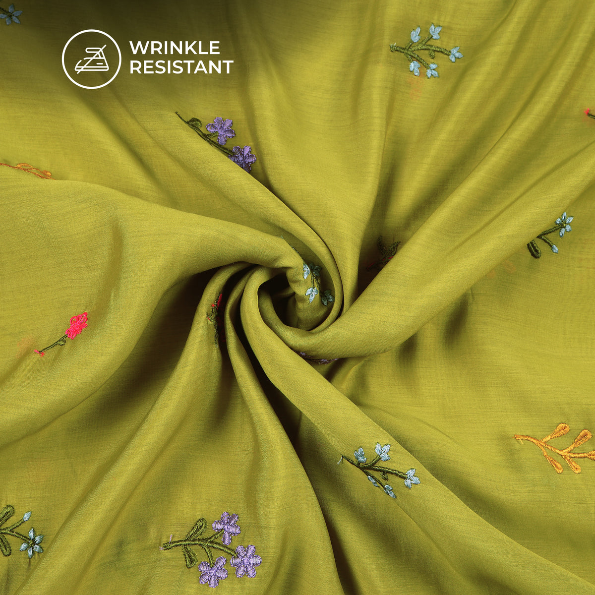 Classic Sprint Yellow Floral Thread Work Mul Chanderi Fabric (Width 58 Inches)