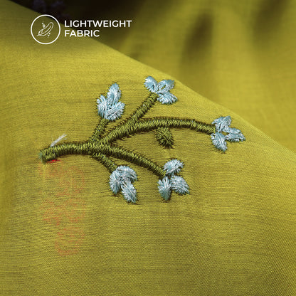 Classic Sprint Yellow Floral Thread Work Mul Chanderi Fabric (Width 58 Inches)