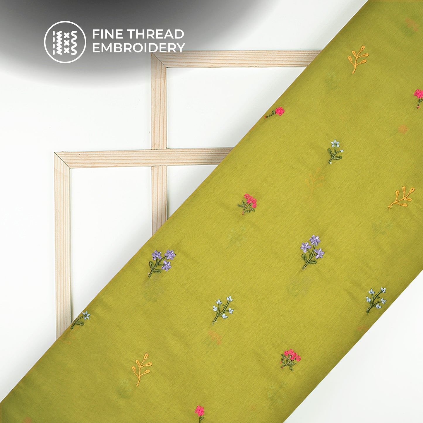 Classic Sprint Yellow Floral Thread Work Mul Chanderi Fabric (Width 58 Inches)