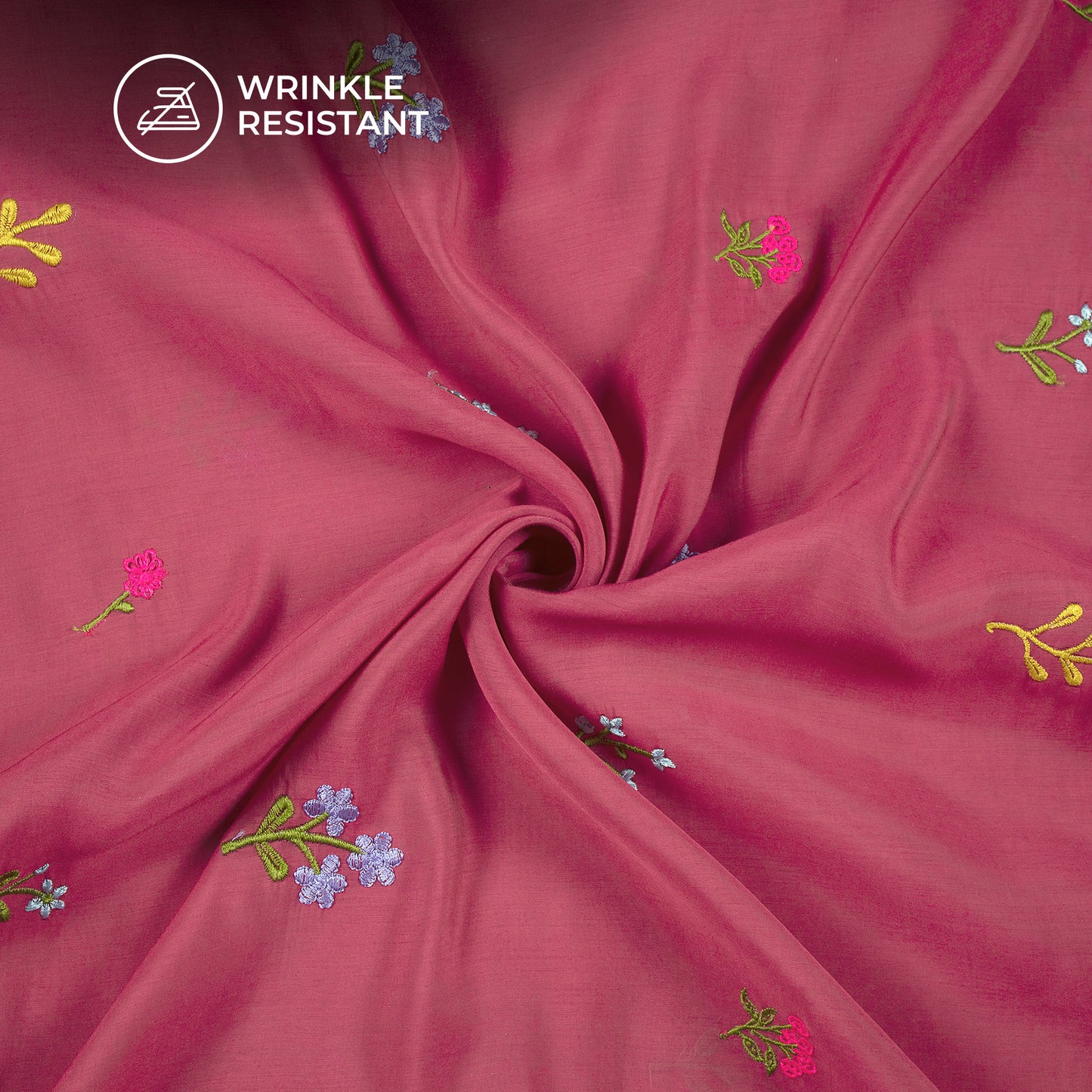 Classic Rough Pink Floral Thread Work Mul Chanderi Fabric (Width 58 Inches)