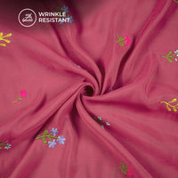 Classic Rough Pink Floral Thread Work Mul Chanderi Fabric (Width 58 Inches)