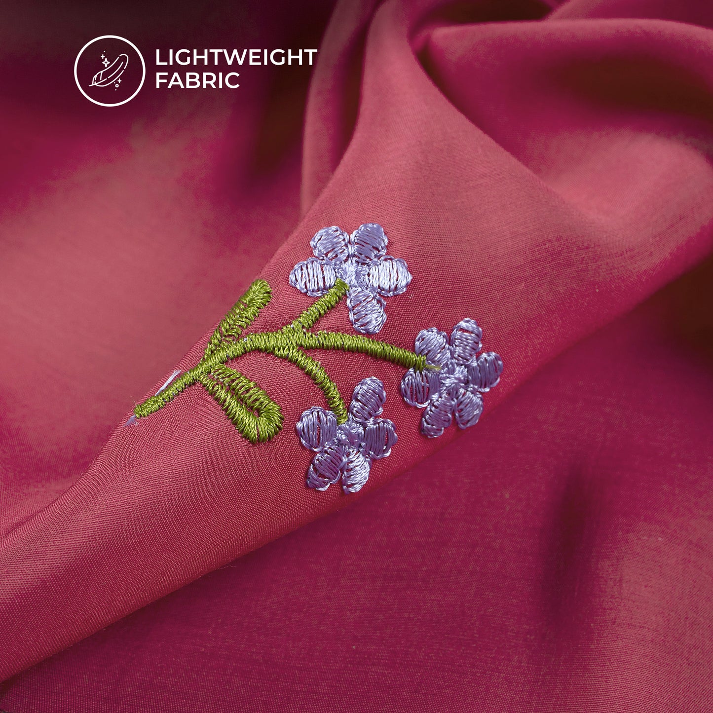 Classic Rough Pink Floral Thread Work Mul Chanderi Fabric (Width 58 Inches)