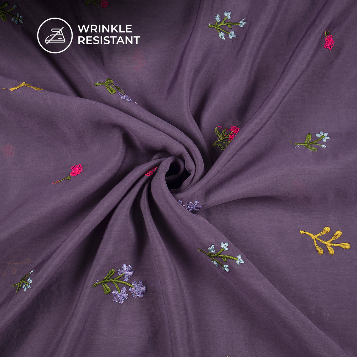 Classic Heather Purple Floral Thread Work Mul Chanderi Fabric (Width 58 Inches)
