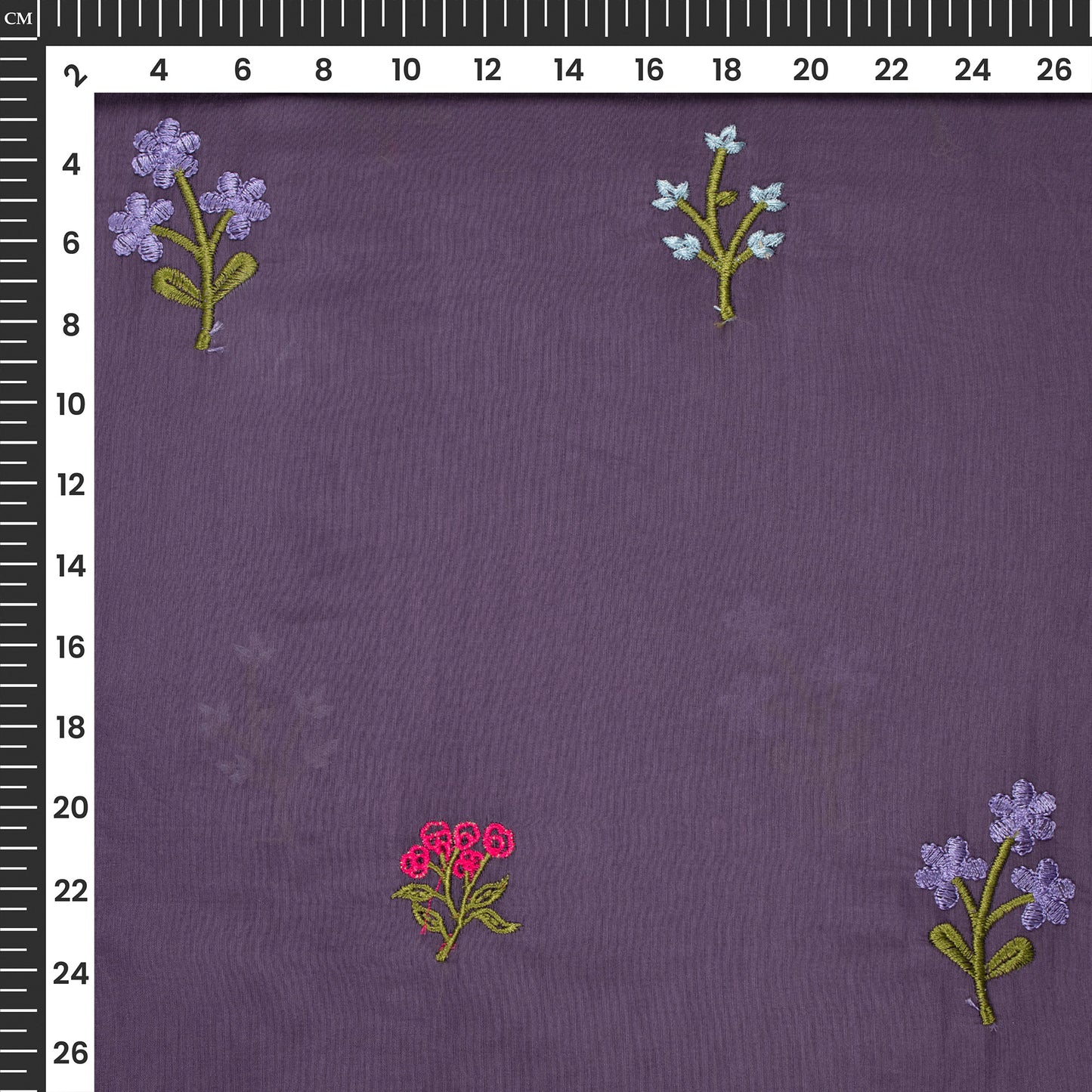 Classic Heather Purple Floral Thread Work Mul Chanderi Fabric (Width 58 Inches)