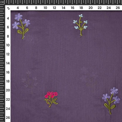 Classic Heather Purple Floral Thread Work Mul Chanderi Fabric (Width 58 Inches)