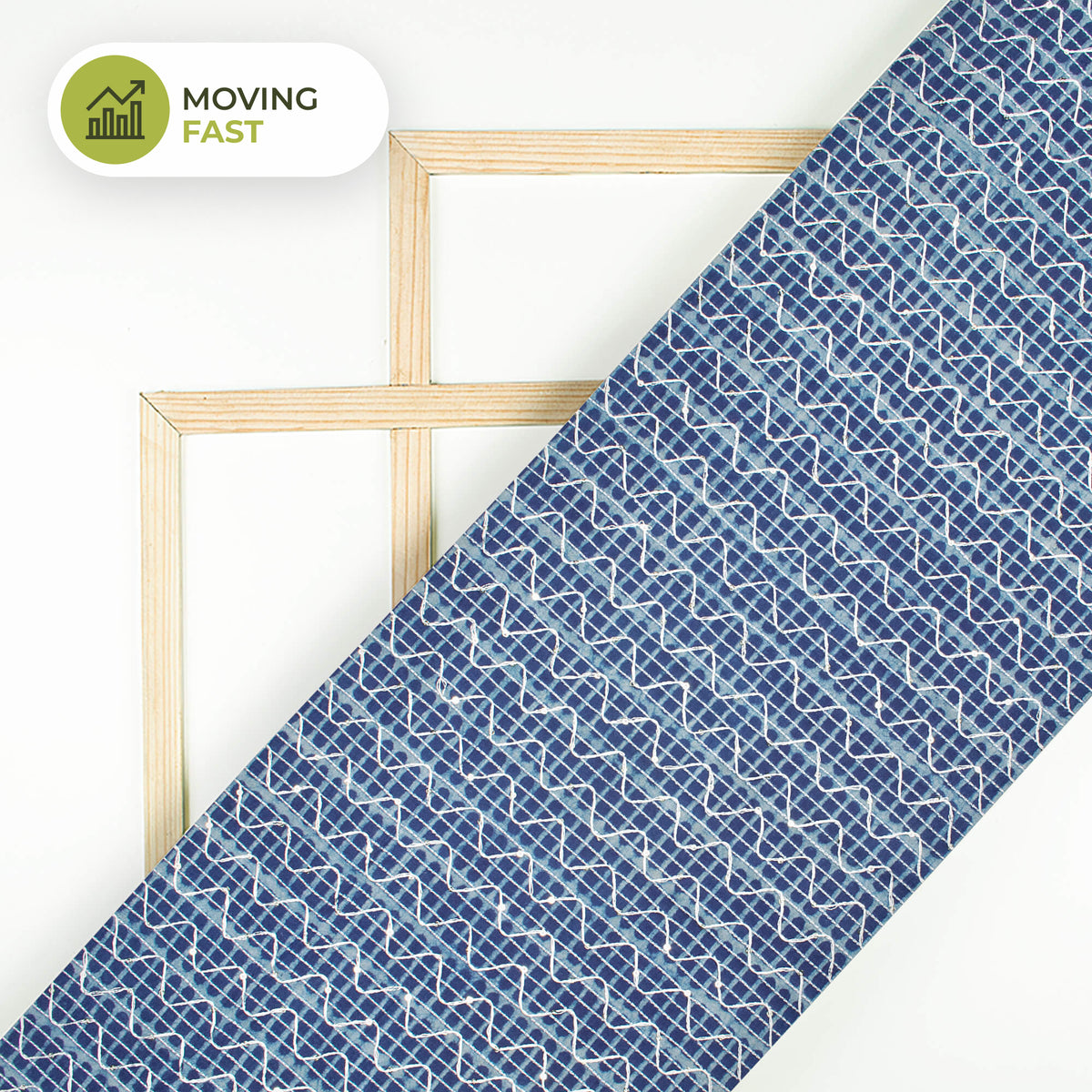 Indigo Geometric Pattern Sequins Embroidery Natural Dye Akola Handblock Cotton Fabric