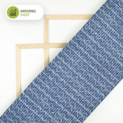 Indigo Geometric Pattern Sequins Embroidery Natural Dye Akola Handblock Cotton Fabric