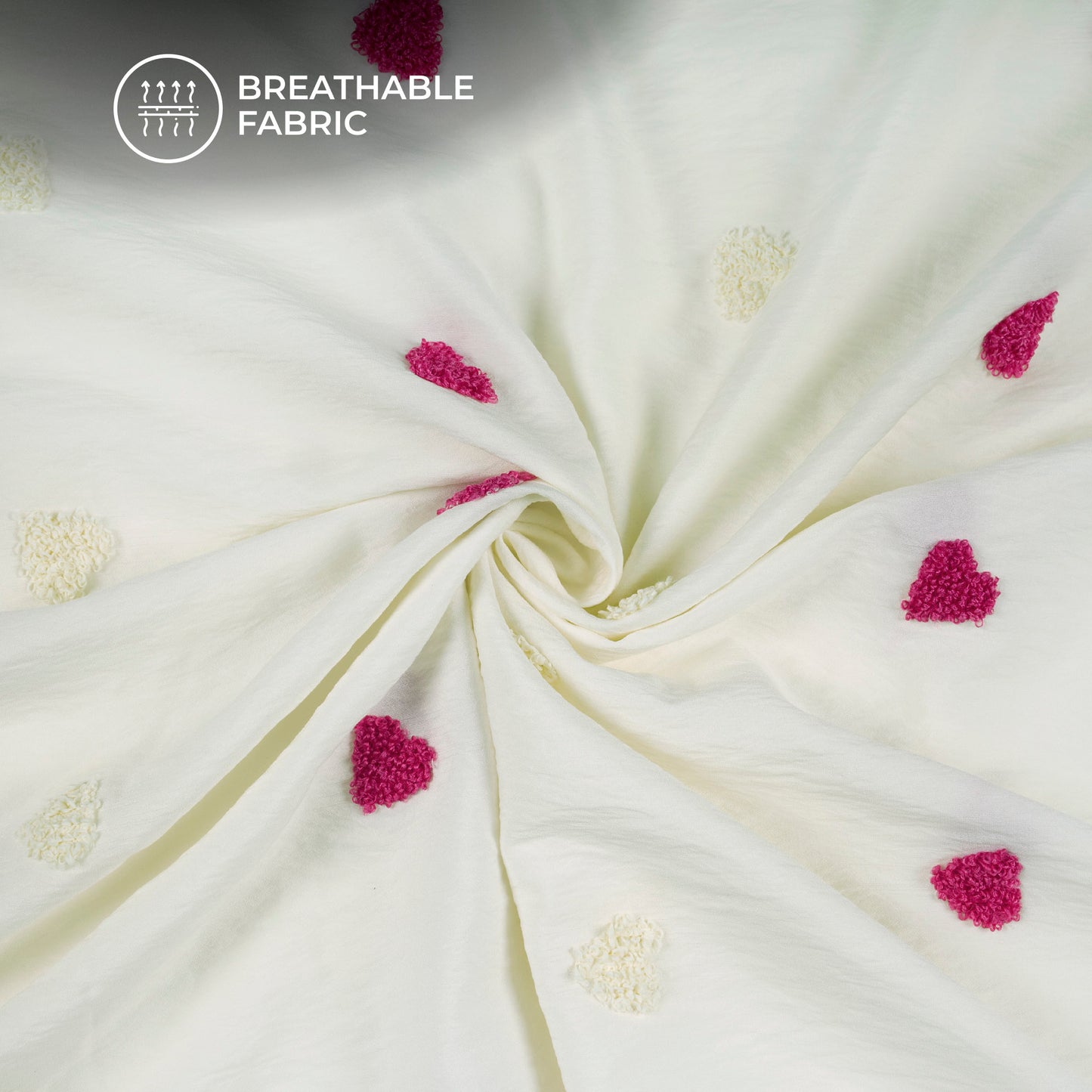 Exclusive Off White Tufted Embroidery Work Viscose Nylon Fabric